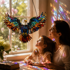 American Eagle Stained Glass Sun Catcher – Patriotic Bald Eagle Window Hanging Ornament, USA Flag Decor Gift for Home & Porch