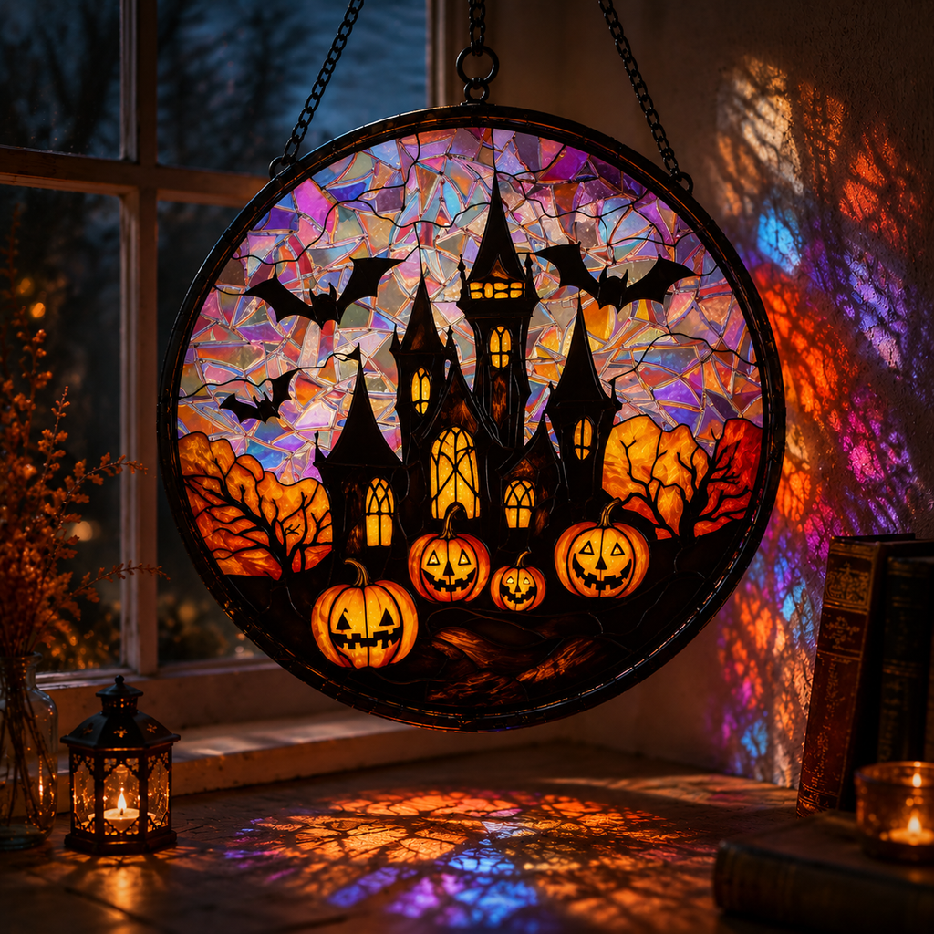 Halloween Acrylic Sun Catcher – Rainbow Window Hanging Ornament, Spooky Stained Glass Style Halloween Decor for Home & Party