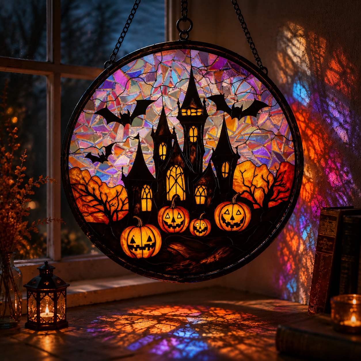 Halloween Acrylic Sun Catcher – Rainbow Window Hanging Ornament, Spooky Stained Glass Style Halloween Decor for Home & Party