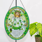 Stained Glass Angel Suncatcher with Shamrock Design | Guardian Angel Window Hanging Decor | Spiritual Blessing Gift