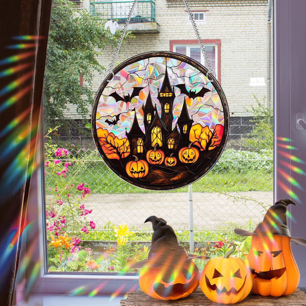 Halloween Acrylic Sun Catcher – Rainbow Window Hanging Ornament, Spooky Stained Glass Style Halloween Decor for Home & Party