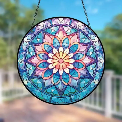 Geometric Stained Glass Sun Catcher – Colorful Acrylic Window Hanging Ornament, Modern Abstract Wall & Window Decor Gift