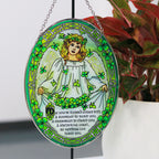 Stained Glass Angel Suncatcher with Shamrock Design | Guardian Angel Window Hanging Decor | Spiritual Blessing Gift