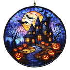 Gothic Halloween Castle Sun Catcher – Acrylic Stained Glass Style Window Hanging Decor, Spooky Rainbow Light Ornament for Home & Garden