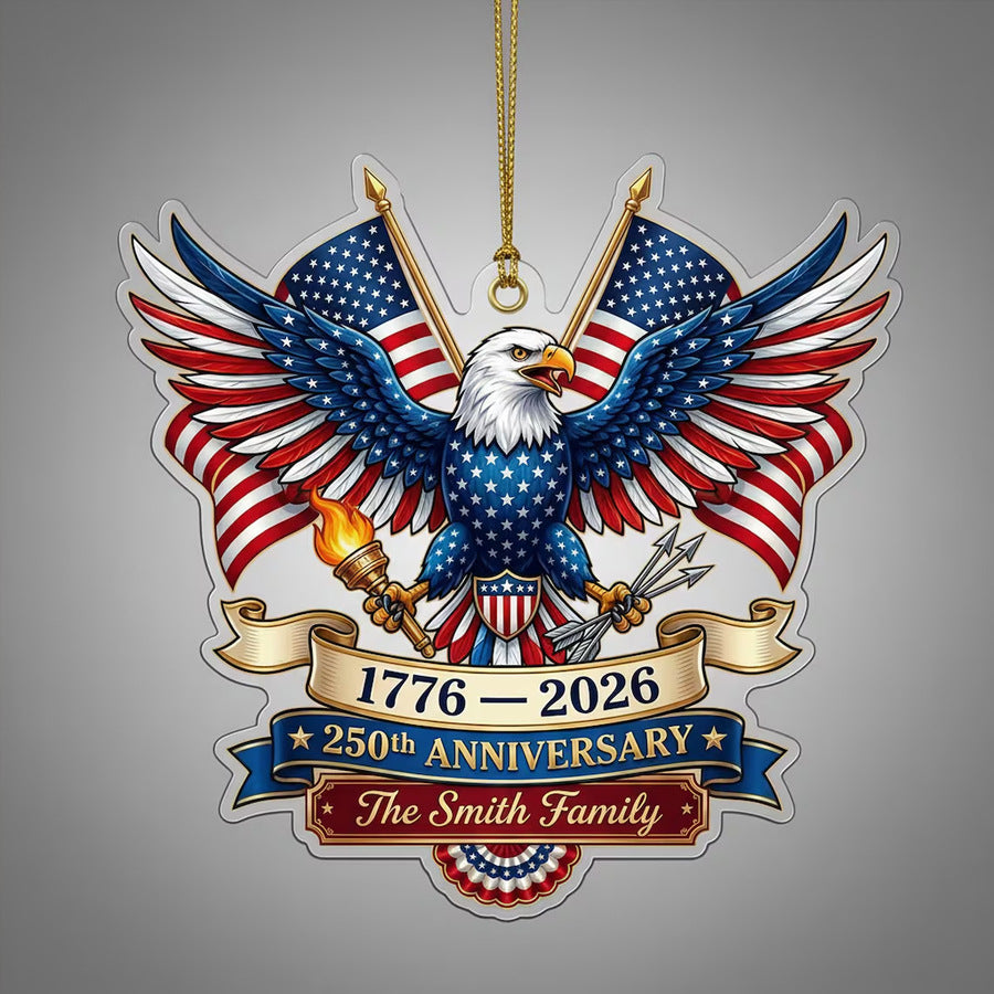 Celebrate America's 250th Anniversary with a personalized keepsake ornament that honors freedom, family, and American heritage.
