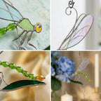 Stained Glass Dragonfly Suncatcher with Green Leaf | Handmade Window Hanging Decor | Sun Catcher Gift for Nature Lovers