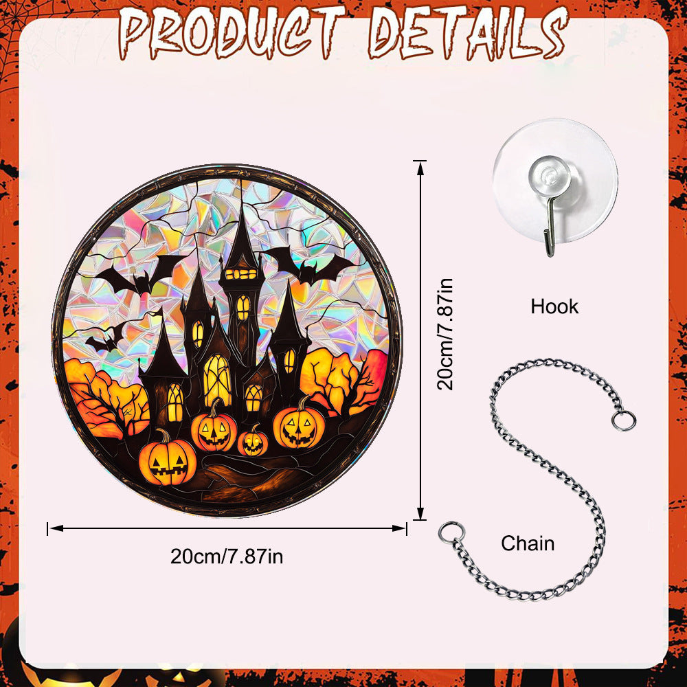 Halloween Acrylic Sun Catcher – Rainbow Window Hanging Ornament, Spooky Stained Glass Style Halloween Decor for Home & Party