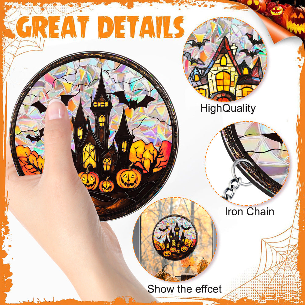 Halloween Acrylic Sun Catcher – Rainbow Window Hanging Ornament, Spooky Stained Glass Style Halloween Decor for Home & Party