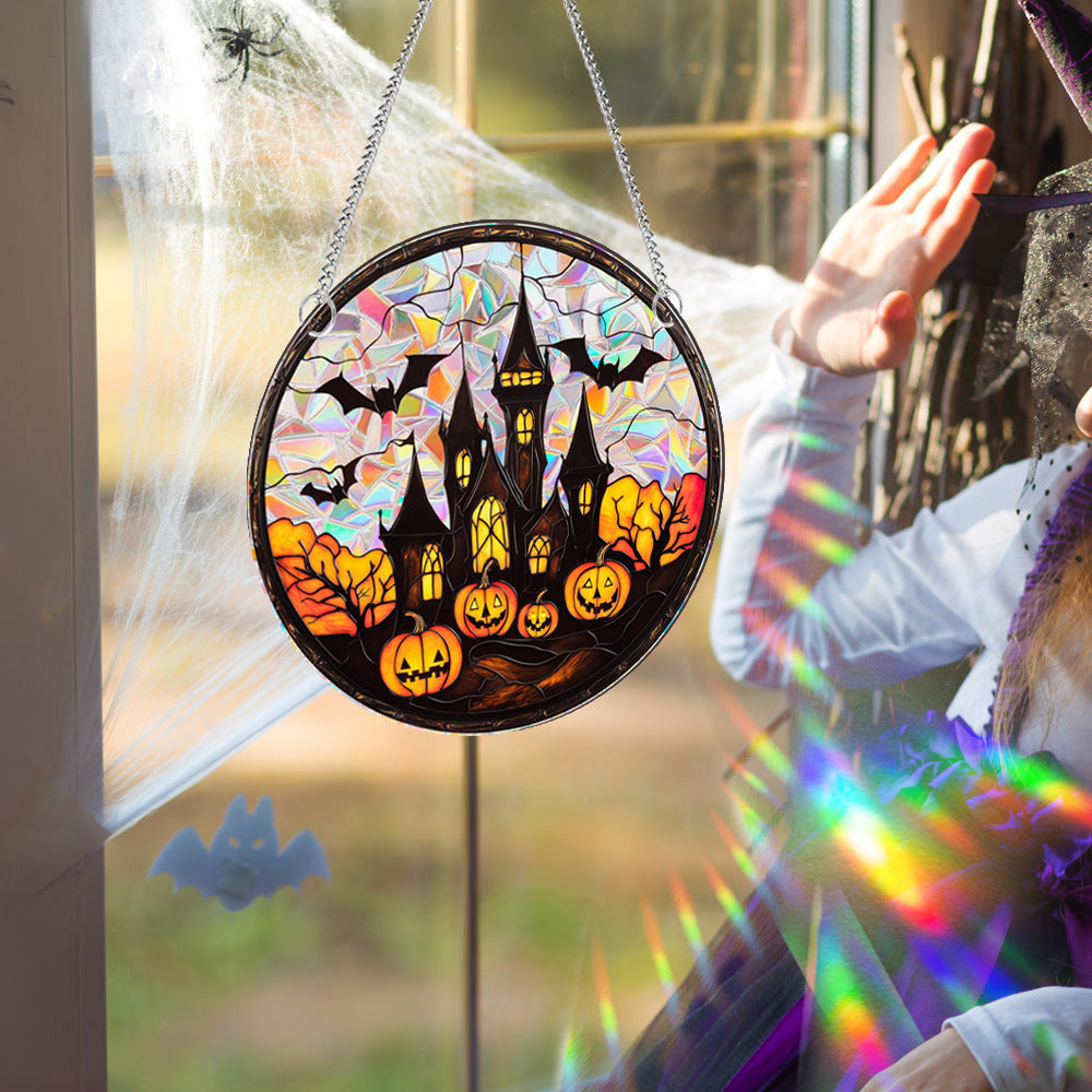 Halloween Acrylic Sun Catcher – Rainbow Window Hanging Ornament, Spooky Stained Glass Style Halloween Decor for Home & Party