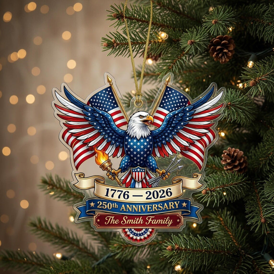 Celebrate America's 250th Anniversary with a personalized keepsake ornament that honors freedom, family, and American heritage.