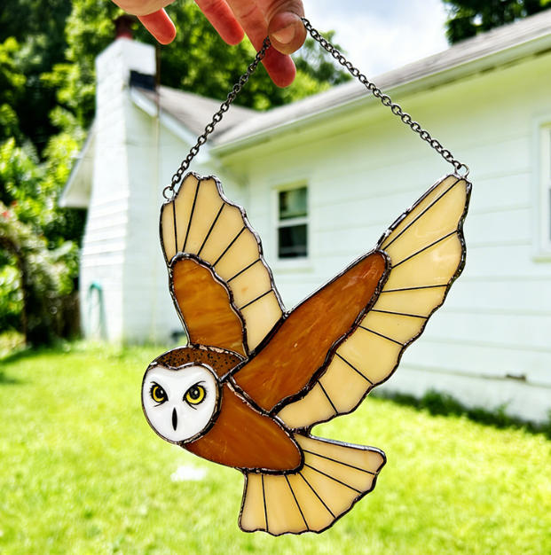 Stained Glass Owl Sun Catcher – Colorful Acrylic Window Hanging Ornament, Handmade Home & Christmas Decor Gift