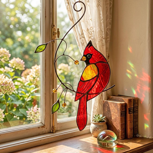 Stained Glass Hummingbird Sun Catcher – Colorful Acrylic Window Hanging Ornament, Handmade Bird Light Catcher Home Decor Gift