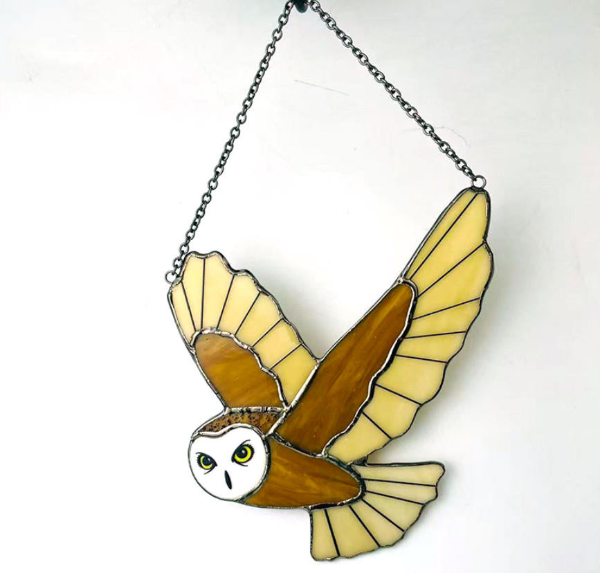 Stained Glass Owl Sun Catcher – Colorful Acrylic Window Hanging Ornament, Handmade Home & Christmas Decor Gift