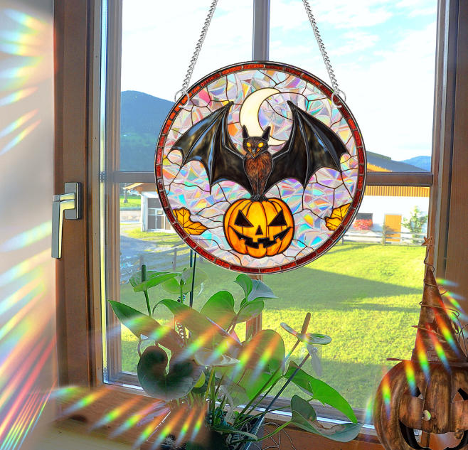 Halloween Acrylic Sun Catcher – Rainbow Window Hanging Ornament, Spooky Stained Glass Style Halloween Decor for Home & Party