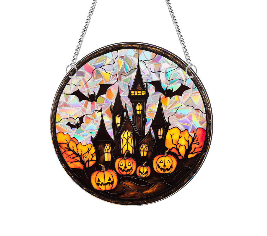 Halloween Acrylic Sun Catcher – Rainbow Window Hanging Ornament, Spooky Stained Glass Style Halloween Decor for Home & Party