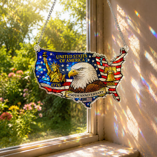 American 250th Anniversary Sun Catcher – Independence Day Patriotic Eagle Flag Acrylic Window Hanging Ornament, USA Gift Decor