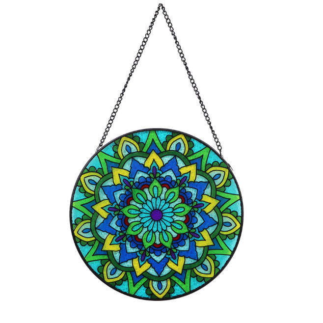 Stained Glass Mandala Sun Catcher – Church Window Style Hanging Ornament, Floral Rainbow Light Catcher for Home & Garden Decor