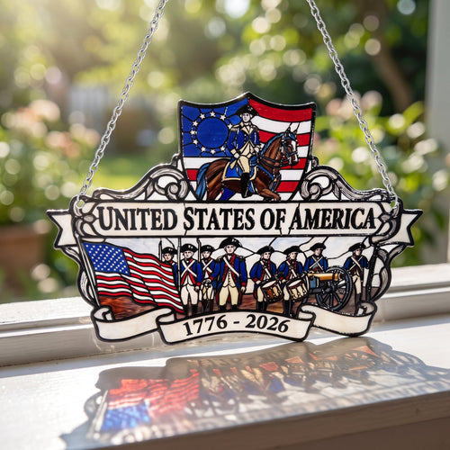 American 250th Anniversary Sun Catcher – Independence Day Patriotic Eagle Flag Acrylic Window Hanging Ornament, USA Gift Decor - Lumenglower