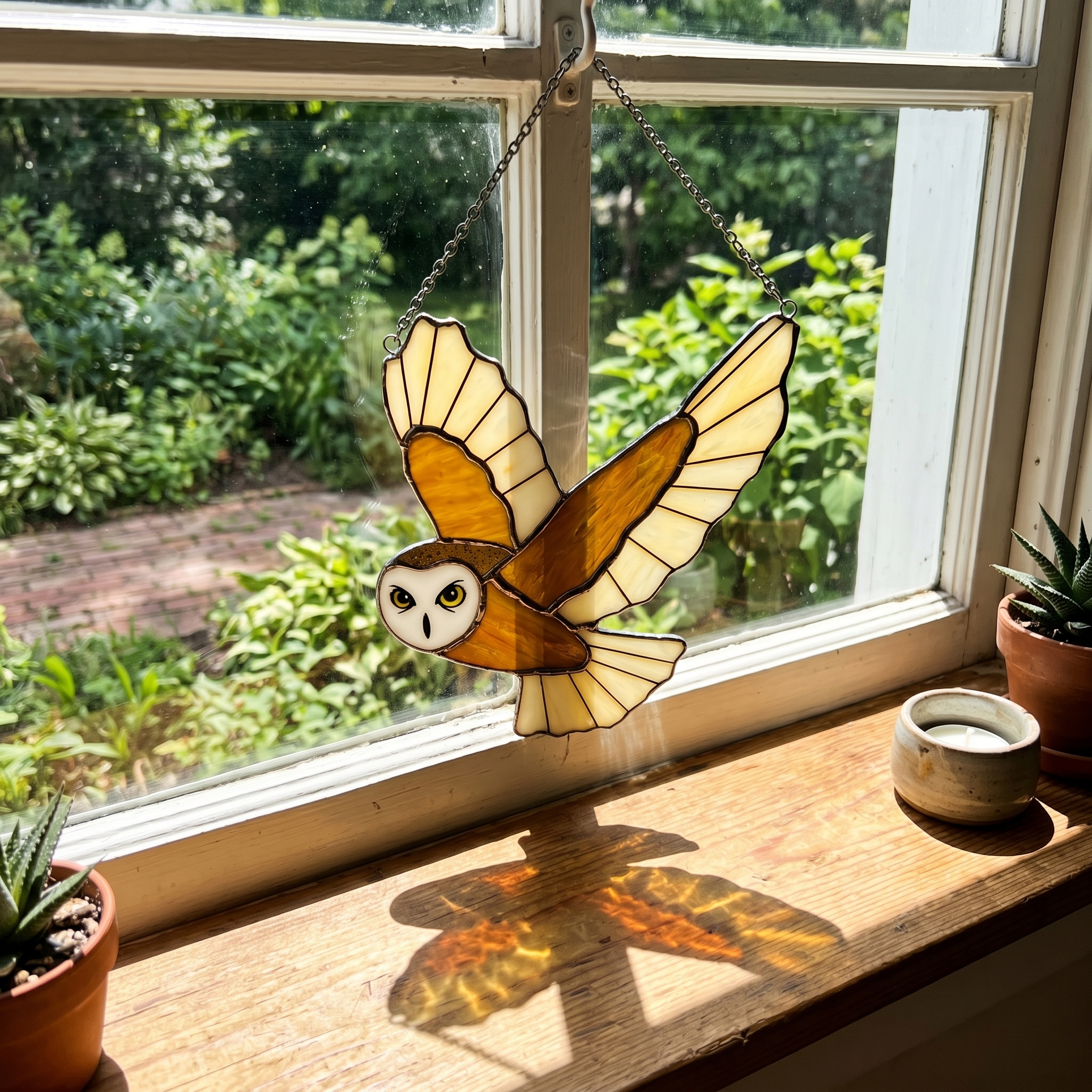 Stained Glass Owl Sun Catcher – Colorful Acrylic Window Hanging Ornament, Handmade Home & Christmas Decor Gift