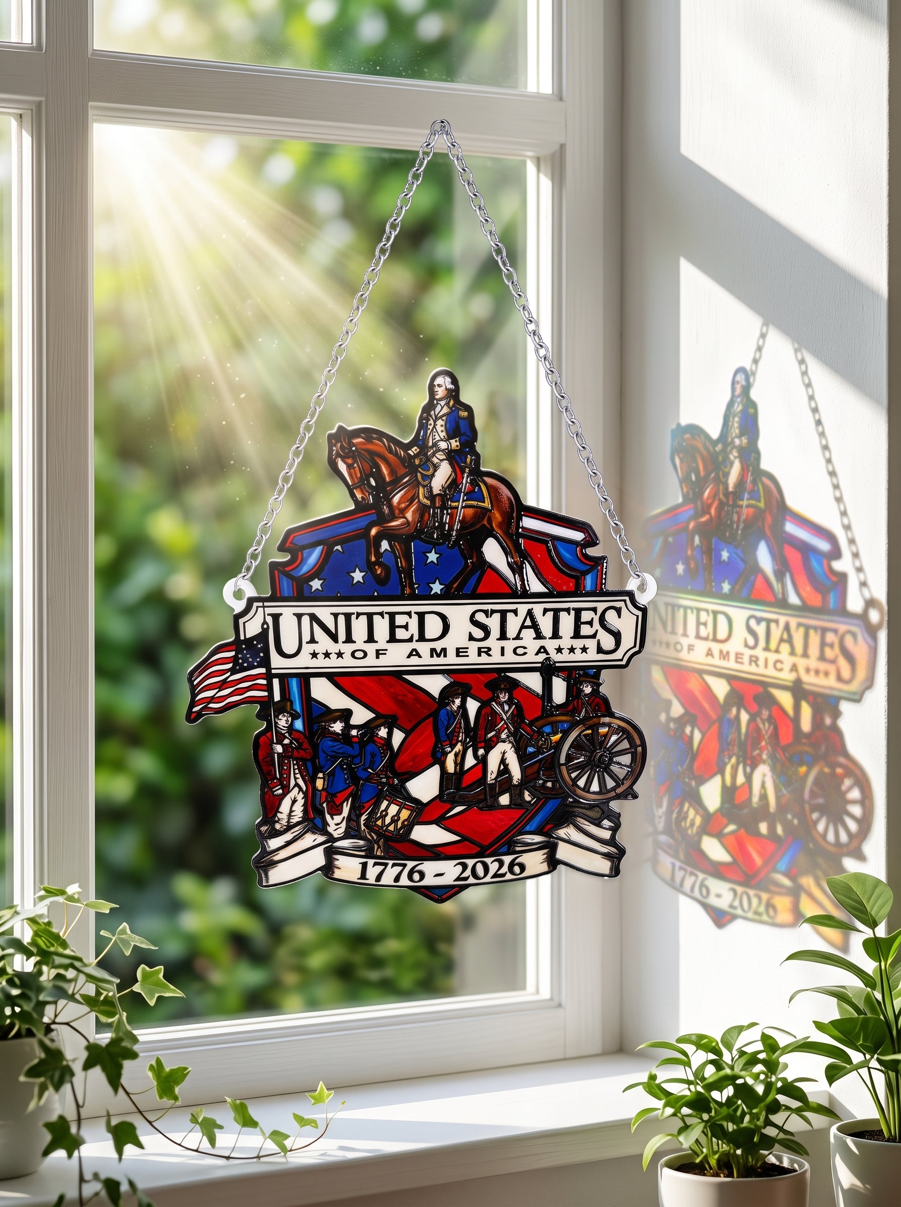 American 250th Anniversary Sun Catcher – Independence Day Patriotic Eagle Flag Acrylic Window Hanging Ornament, USA Gift Decor