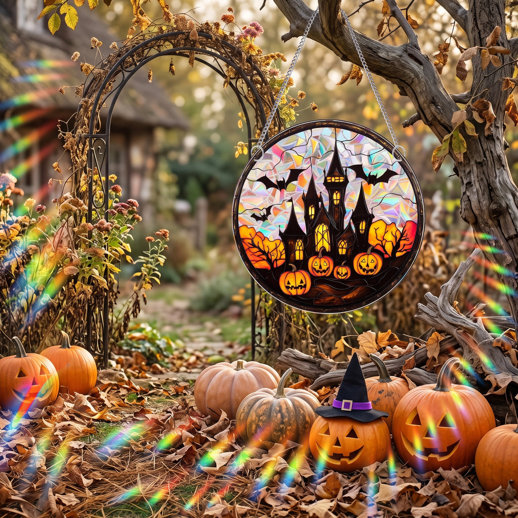 Halloween Acrylic Sun Catcher – Rainbow Window Hanging Ornament, Spooky Stained Glass Style Halloween Decor for Home & Party