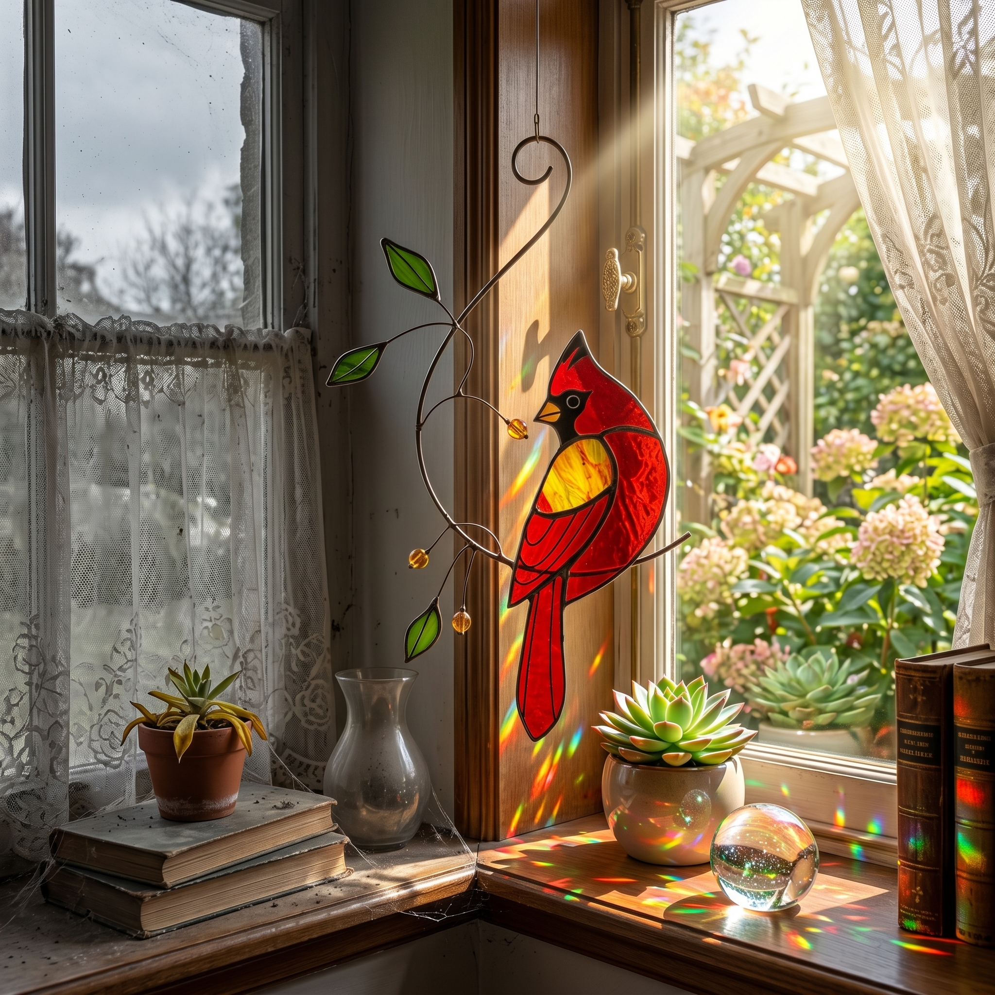 Stained Glass Hummingbird Sun Catcher – Colorful Acrylic Window Hanging Ornament, Handmade Bird Light Catcher Home Decor Gift