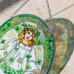 Stained Glass Angel Suncatcher with Shamrock Design | Guardian Angel Window Hanging Decor | Spiritual Blessing Gift
