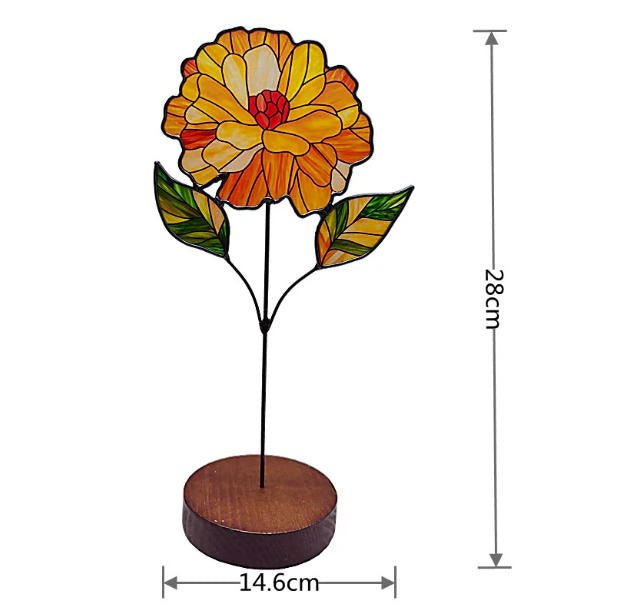 Birth Month Flower Sun Catcher – Personalized Floral Stained Glass Window Hanging Decor, Birthday Gift for Her, Wooden Base Light Catcher - Lumenglower