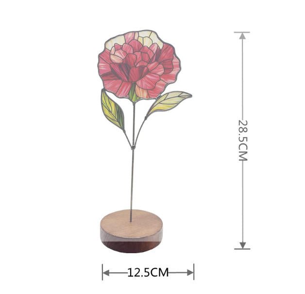 Birth Month Flower Sun Catcher – Personalized Floral Stained Glass Window Hanging Decor, Birthday Gift for Her, Wooden Base Light Catcher - Lumenglower
