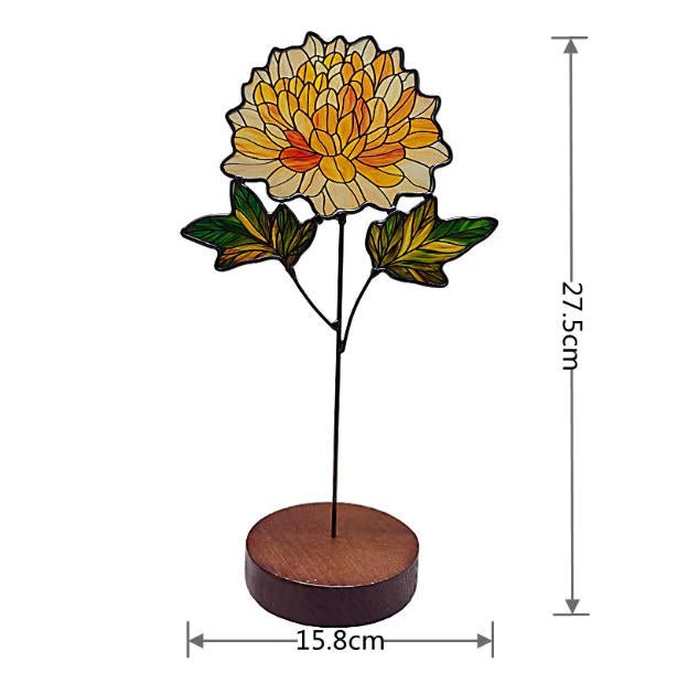 Birth Month Flower Sun Catcher – Personalized Floral Stained Glass Window Hanging Decor, Birthday Gift for Her, Wooden Base Light Catcher - Lumenglower