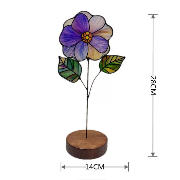 Birth Month Flower Sun Catcher – Personalized Floral Stained Glass Window Hanging Decor, Birthday Gift for Her, Wooden Base Light Catcher - Lumenglower