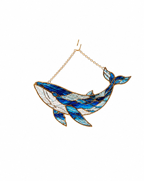 Blue Whale Original Stained Glass Suncatcher - Lumen Garden Studio