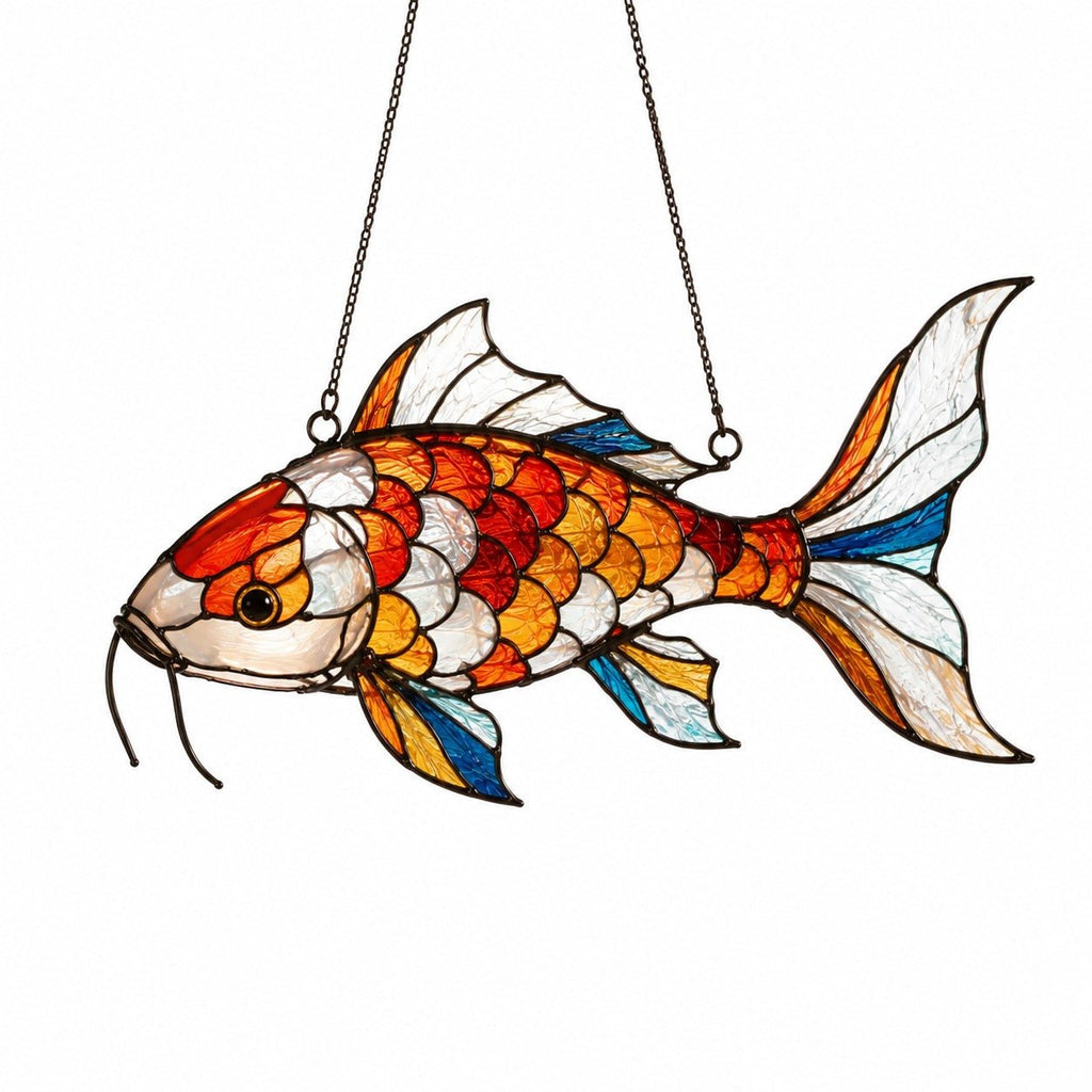 Colorful Koi Fish Stained Glass Window Hanging - Lumen Garden Studio