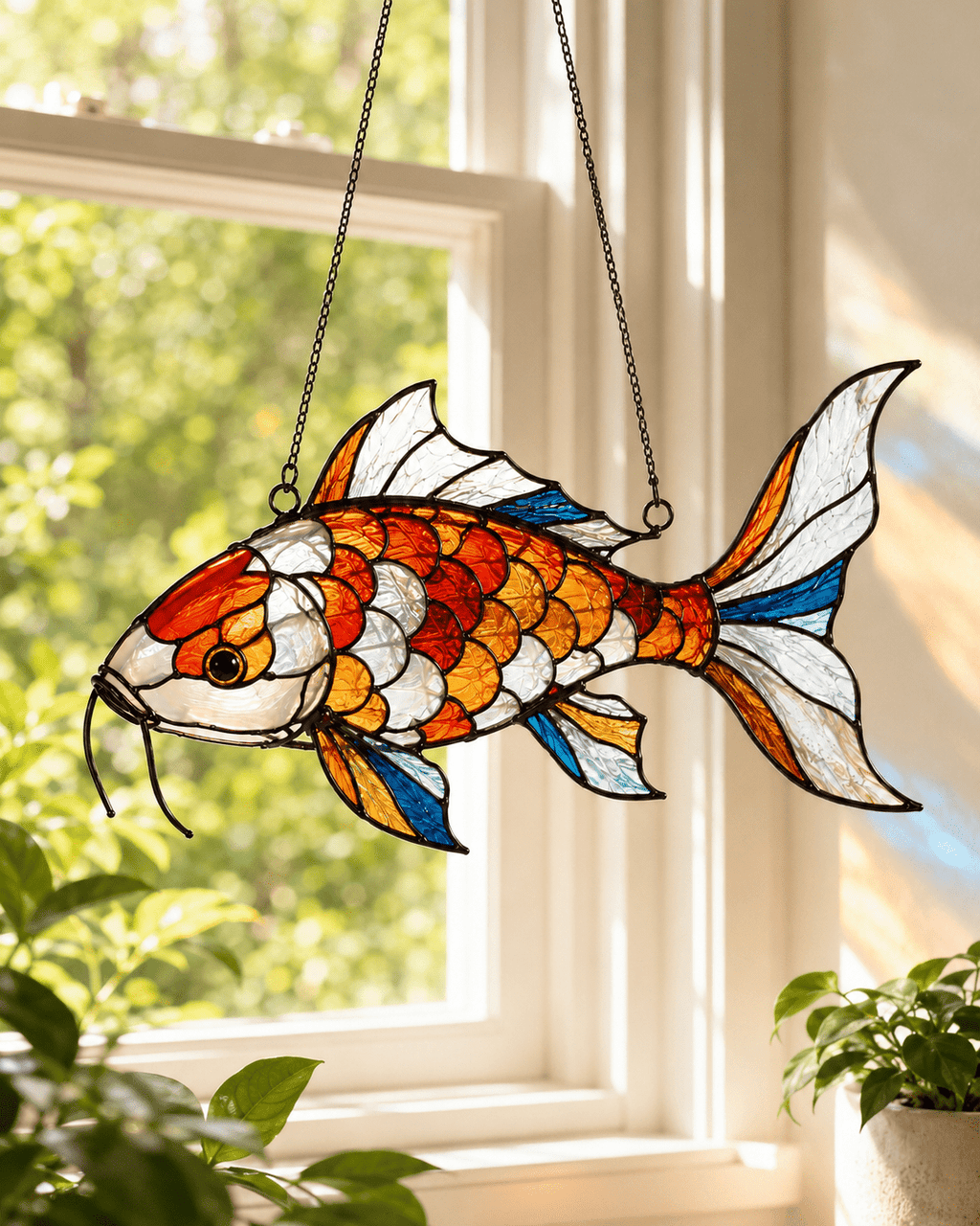 Colorful Koi Fish Stained Glass Window Hanging - Lumen Garden Studio