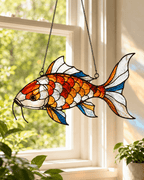 Colorful Koi Fish Stained Glass Window Hanging - Lumen Garden Studio