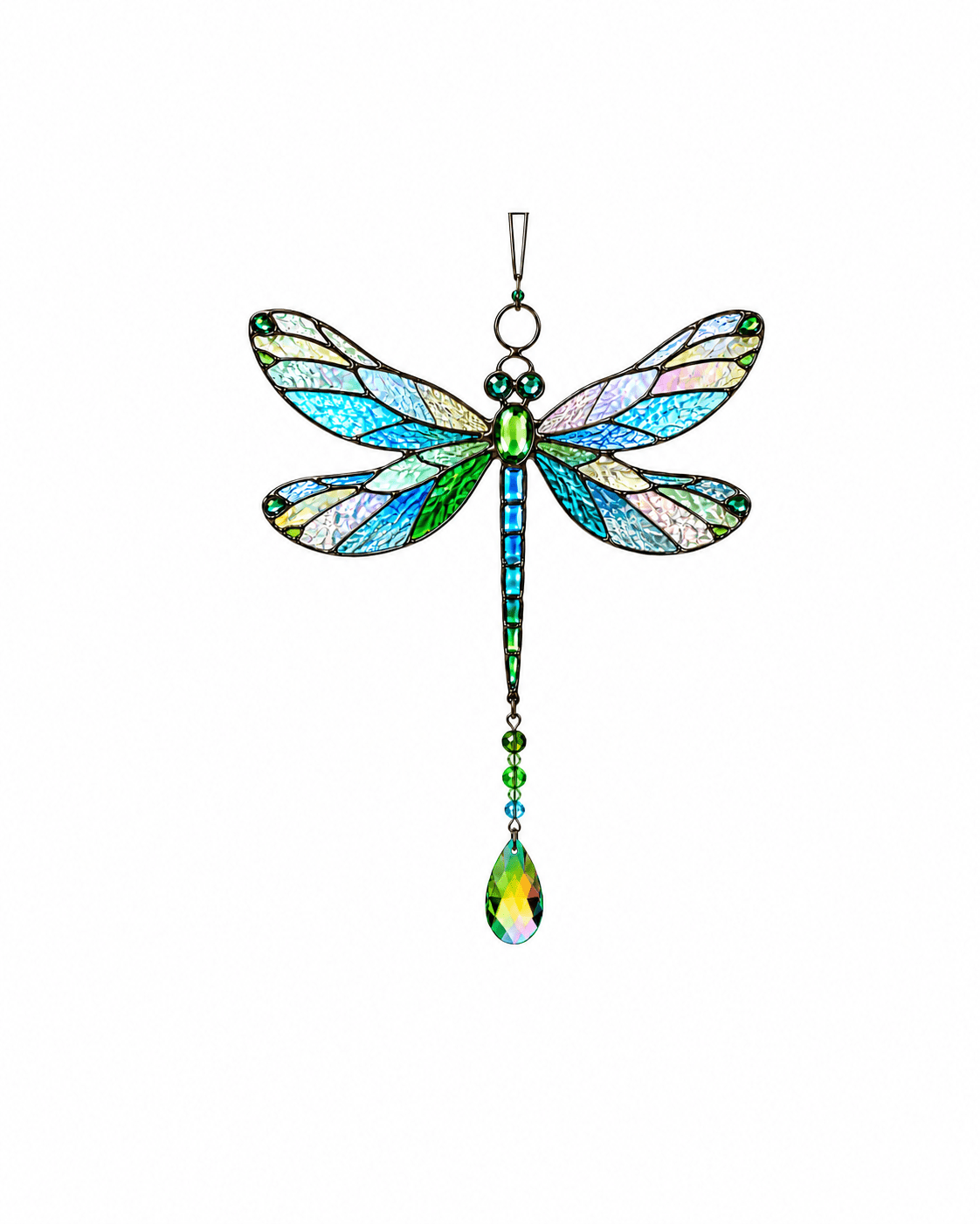 Dragonfly Original Stained Glass Suncatcher with Crystal Drop - Lumen Garden Studio
