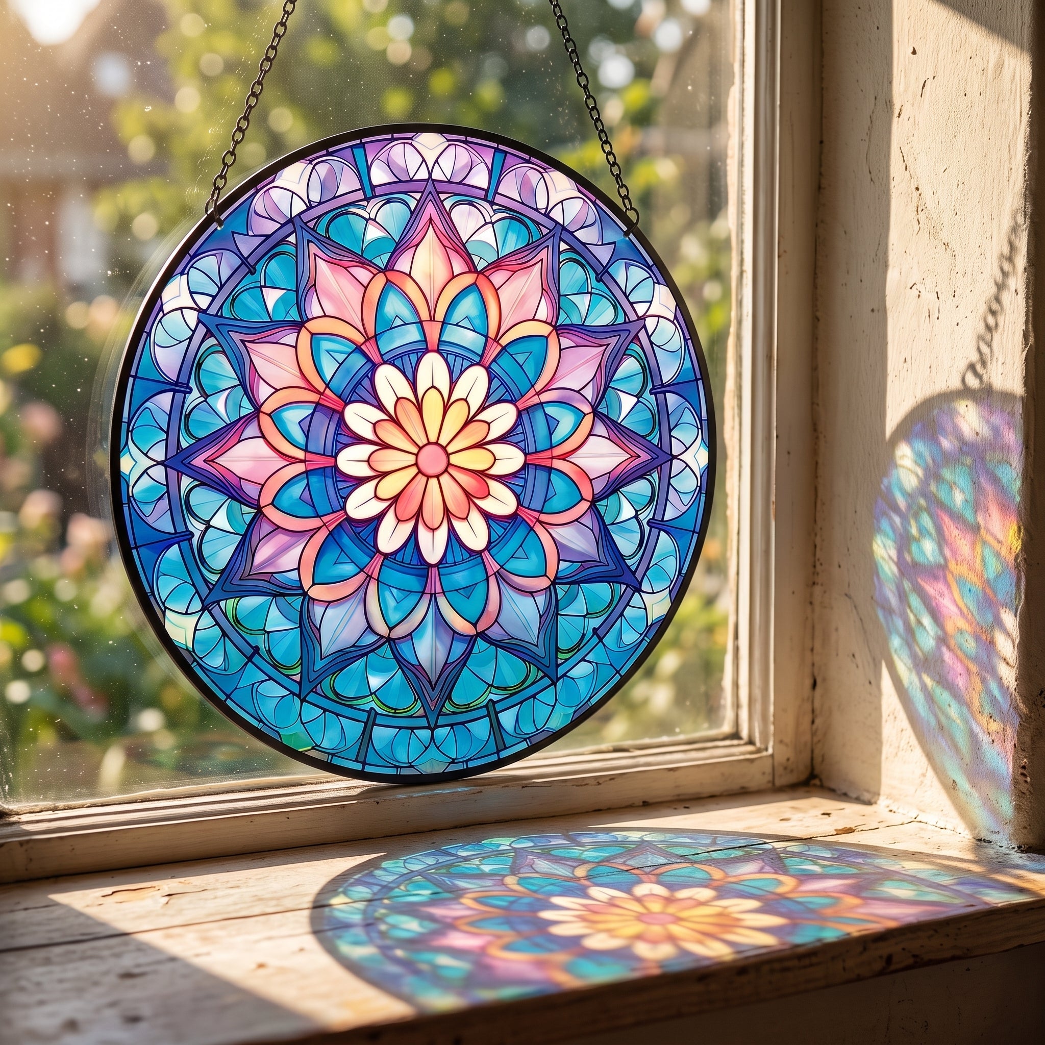Geometric Stained Glass Sun Catcher – Colorful Acrylic Window Hanging Ornament, Modern Abstract Wall & Window Decor Gift - Lumenglower