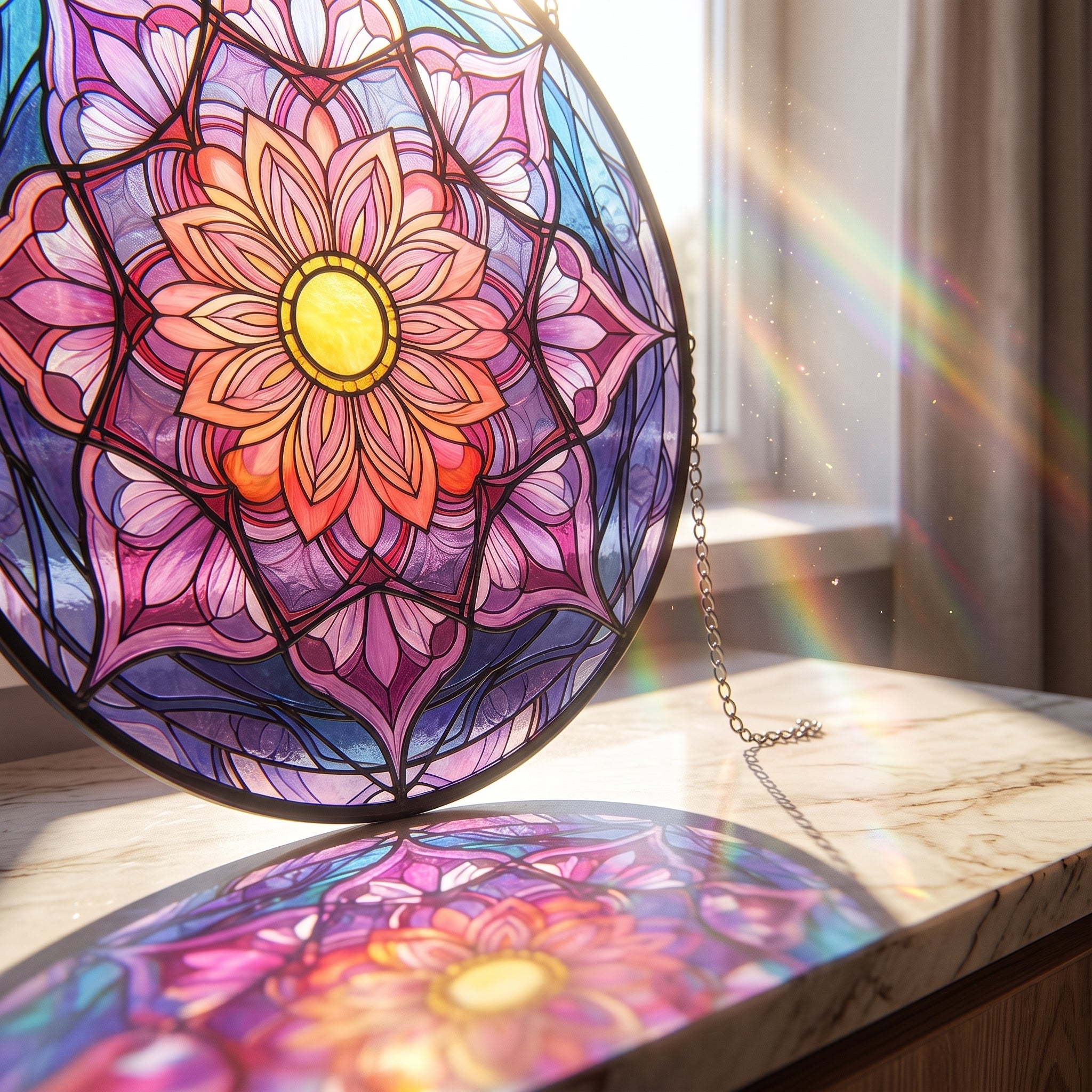 Geometric Stained Glass Sun Catcher – Colorful Acrylic Window Hanging Ornament, Modern Abstract Wall & Window Decor Gift - Lumenglower