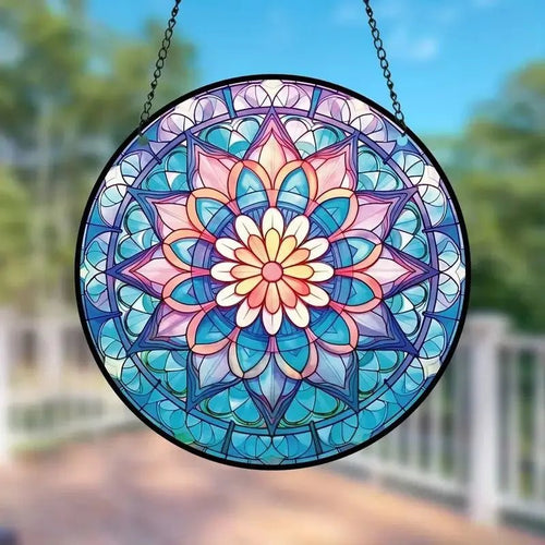 Geometric Stained Glass Sun Catcher – Colorful Acrylic Window Hanging Ornament, Modern Abstract Wall & Window Decor Gift - Lumenglower