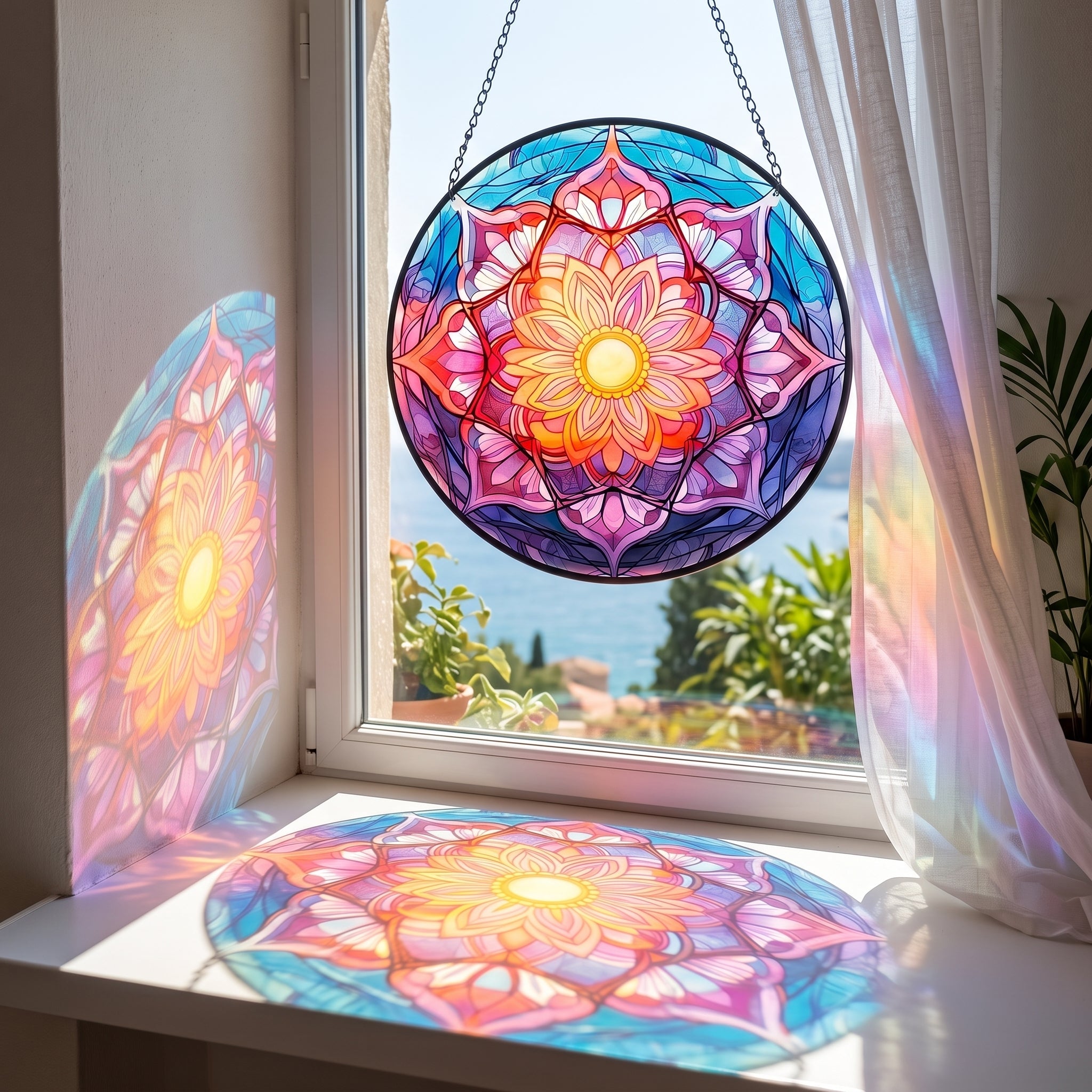 Geometric Stained Glass Sun Catcher – Colorful Acrylic Window Hanging Ornament, Modern Abstract Wall & Window Decor Gift - Lumenglower