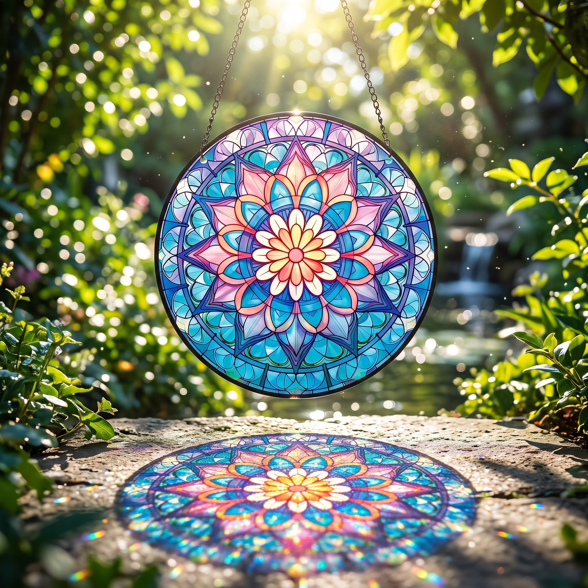 Geometric Stained Glass Sun Catcher – Colorful Acrylic Window Hanging Ornament, Modern Abstract Wall & Window Decor Gift - Lumenglower