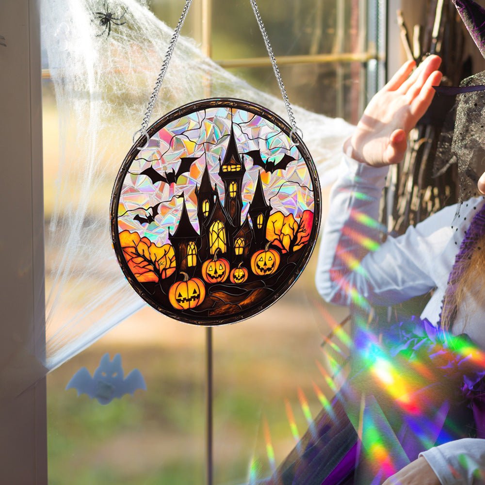 Halloween Acrylic Sun Catcher – Rainbow Window Hanging Ornament, Spooky Stained Glass Style Halloween Decor for Home & Party - Lumenglower