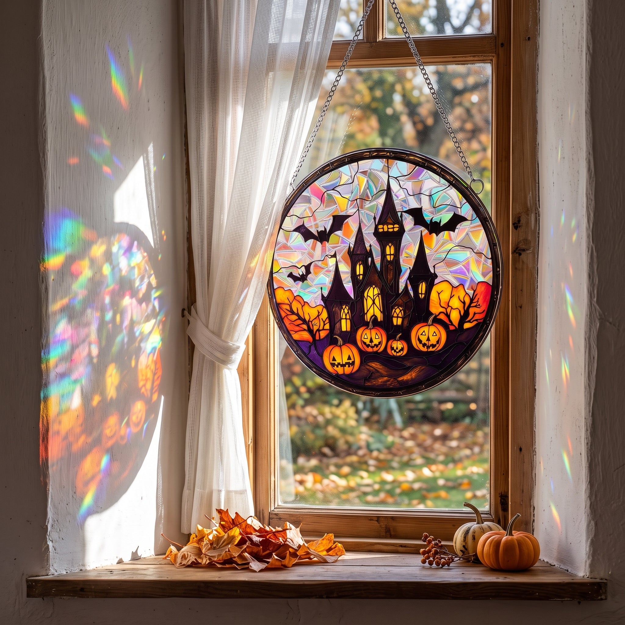 Halloween Acrylic Sun Catcher – Rainbow Window Hanging Ornament, Spooky Stained Glass Style Halloween Decor for Home & Party - Lumenglower