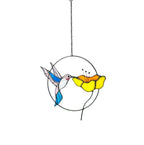Hummingbird & Flower Stained Glass Window Hanging - Lumen Garden Studio