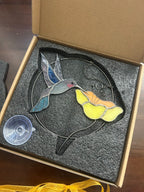 Hummingbird & Flower Stained Glass Window Hanging - Lumen Garden Studio