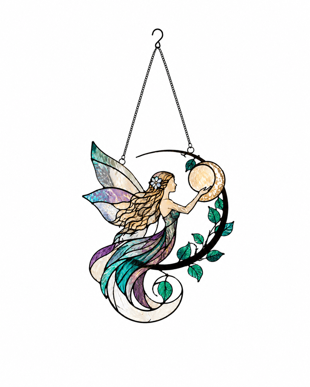 Moon Fairy Original Stained Glass Suncatcher - Lumen Garden Studio