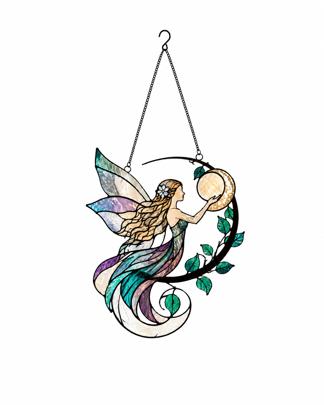 Moon Fairy Original Stained Glass Suncatcher - Lumen Garden Studio