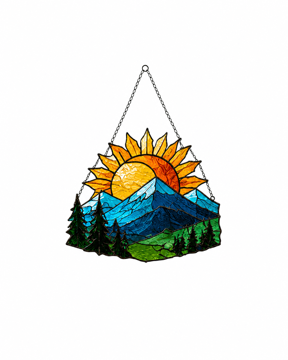 Mountain Sunrise Original Stained Glass Suncatcher - Lumen Garden Studio