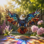 American Eagle Stained Glass Sun Catcher – Patriotic Bald Eagle Window Hanging Ornament, USA Flag Decor Gift for Home & Porch