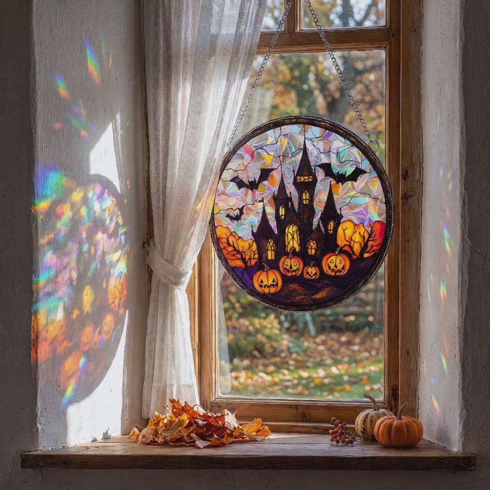 Halloween Acrylic Sun Catcher – Rainbow Window Hanging Ornament, Spooky Stained Glass Style Halloween Decor for Home & Party